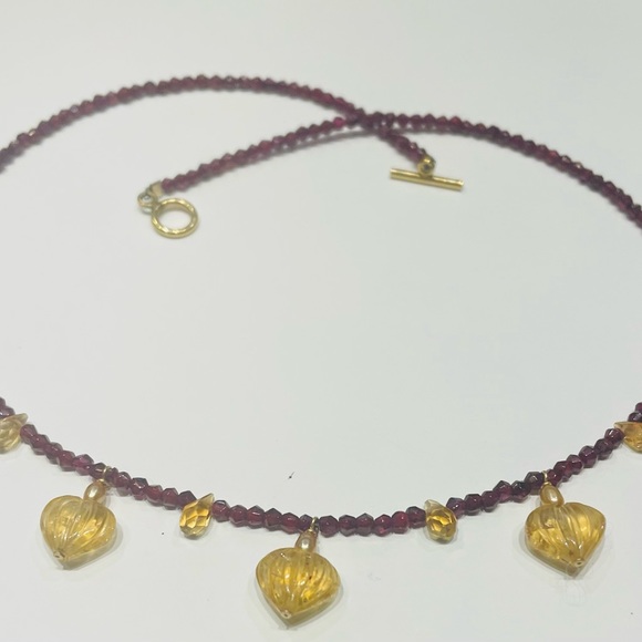 Garnet and Golden Topaz Heart Drop Necklace one of a Kind   NWT - Picture 5 of 6